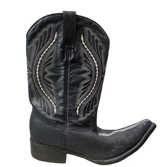 Rare String Ray Black Cowboy Boots Woman Size 7.5 - Picture 1 of 8